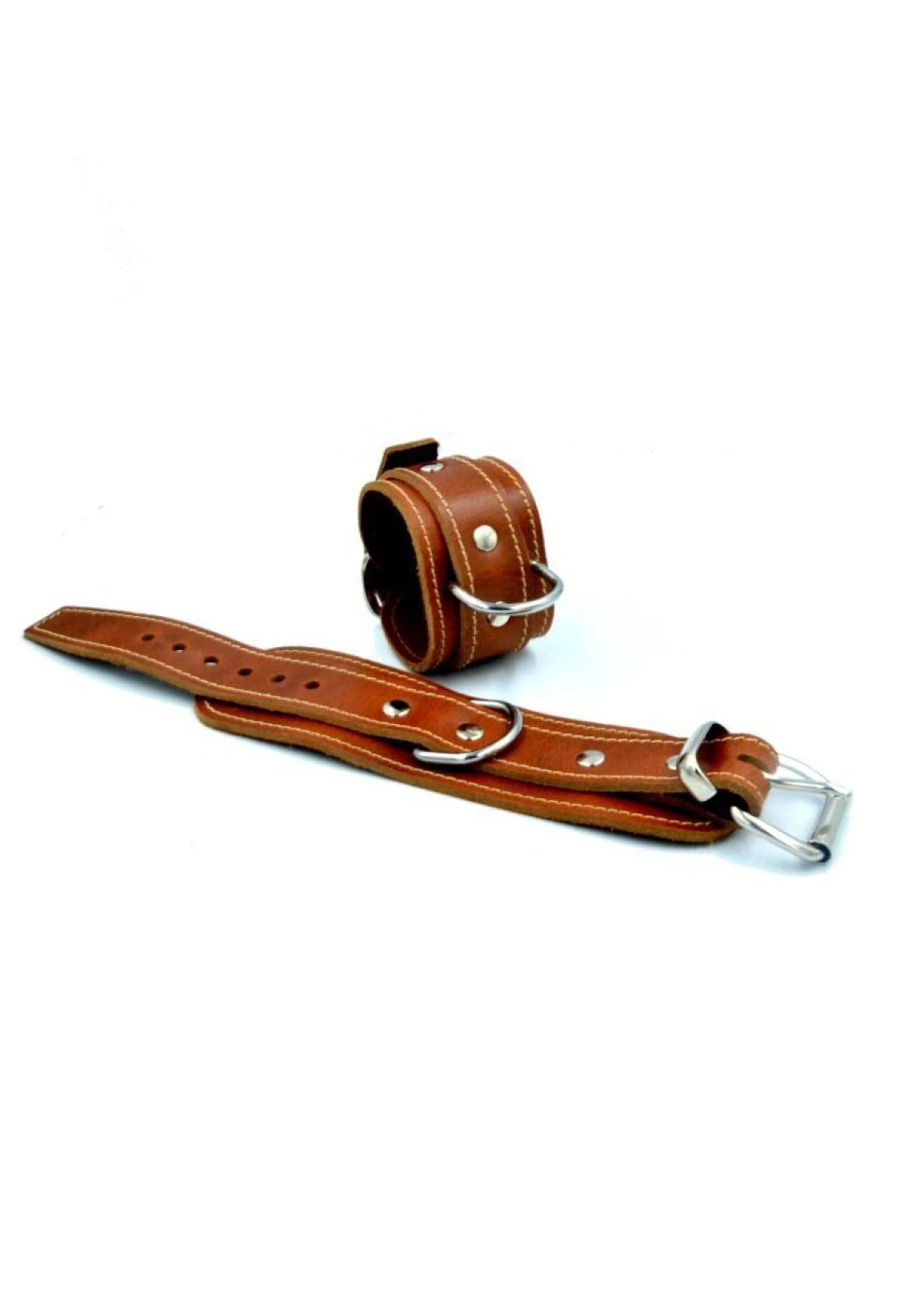 Mister B Leather Wrist Restraints Stitched - Brown