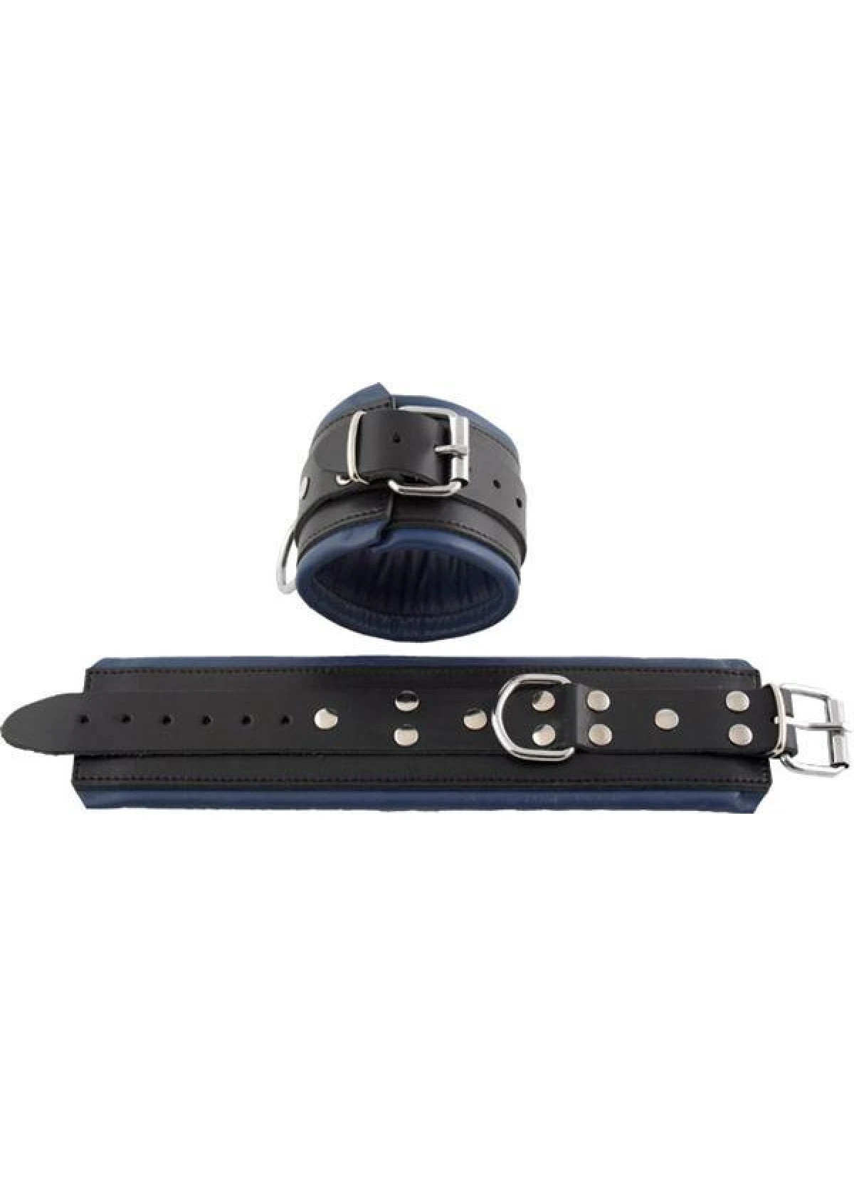 Mister B Leather Ankle Restraints Black Blue Padding