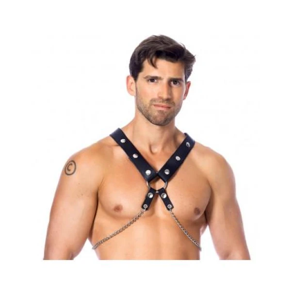 Leather Body Harness with Metal Chains