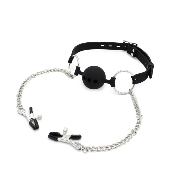 Silicone Ball Gag w/ Nipple Clamps