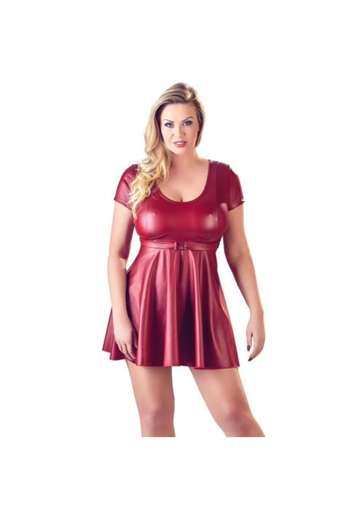 Red Flared Wetlook Dress