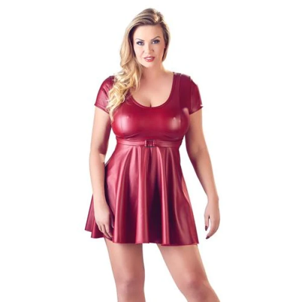 Red Flared Wetlook Dress