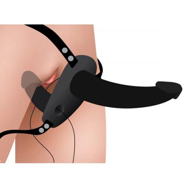 Power Pegger Double Strap-On Vibrator - Black - Bilde 6