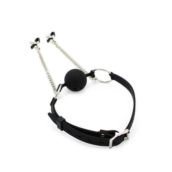 Silicone Ball Gag w/ Nipple Clamps - Bilde 2