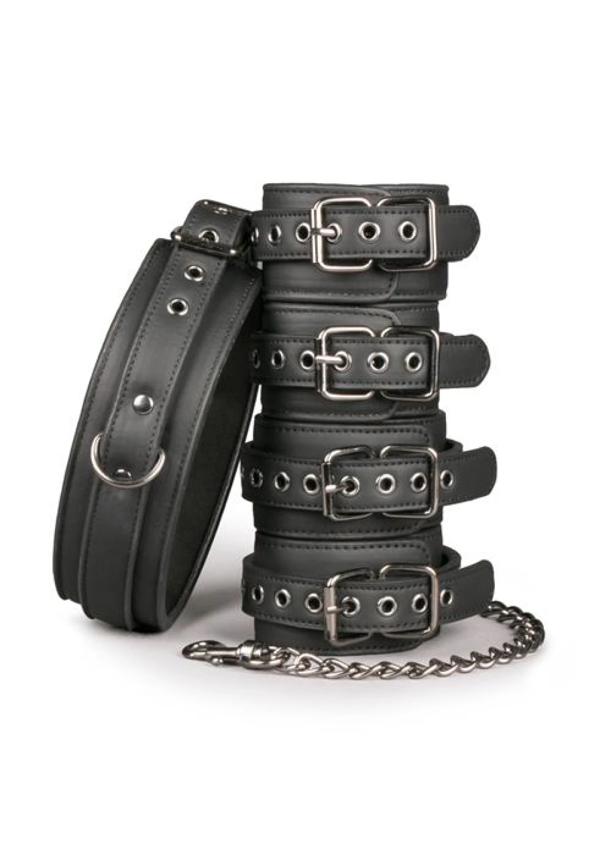 Fetish set with collar, ankle- and wrist cuffs