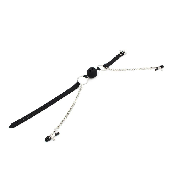 Silicone Ball Gag w/ Nipple Clamps - Bilde 3