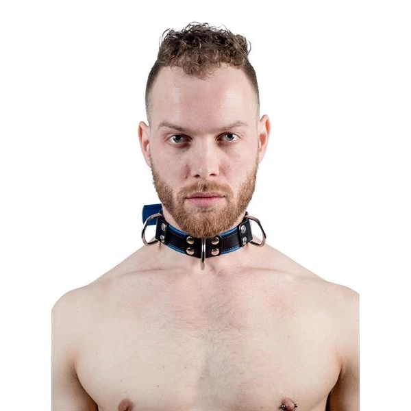 Mister B Leather Slave Collar 4 D-Rings Blue