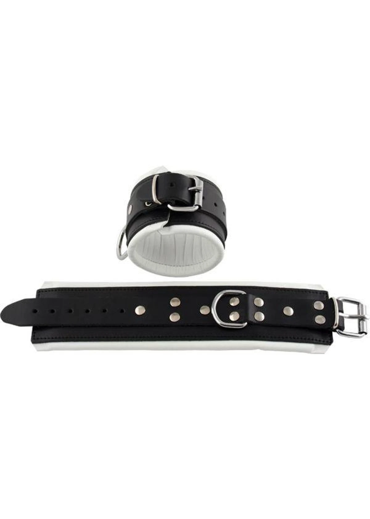 Mister B Leather Ankle Restraints Black White Padding