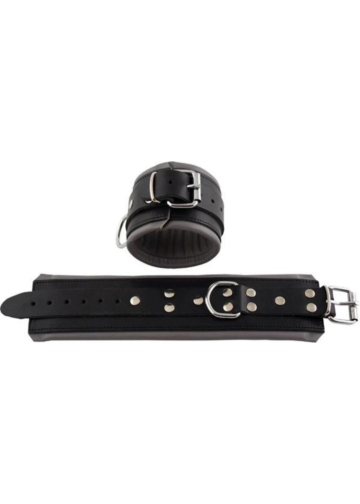 Mister B Leather Ankle Restraints Black Grey Padding