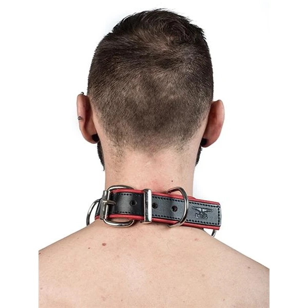 Mister B Leather Slave Collar 4 D-Rings Red - Bilde 2