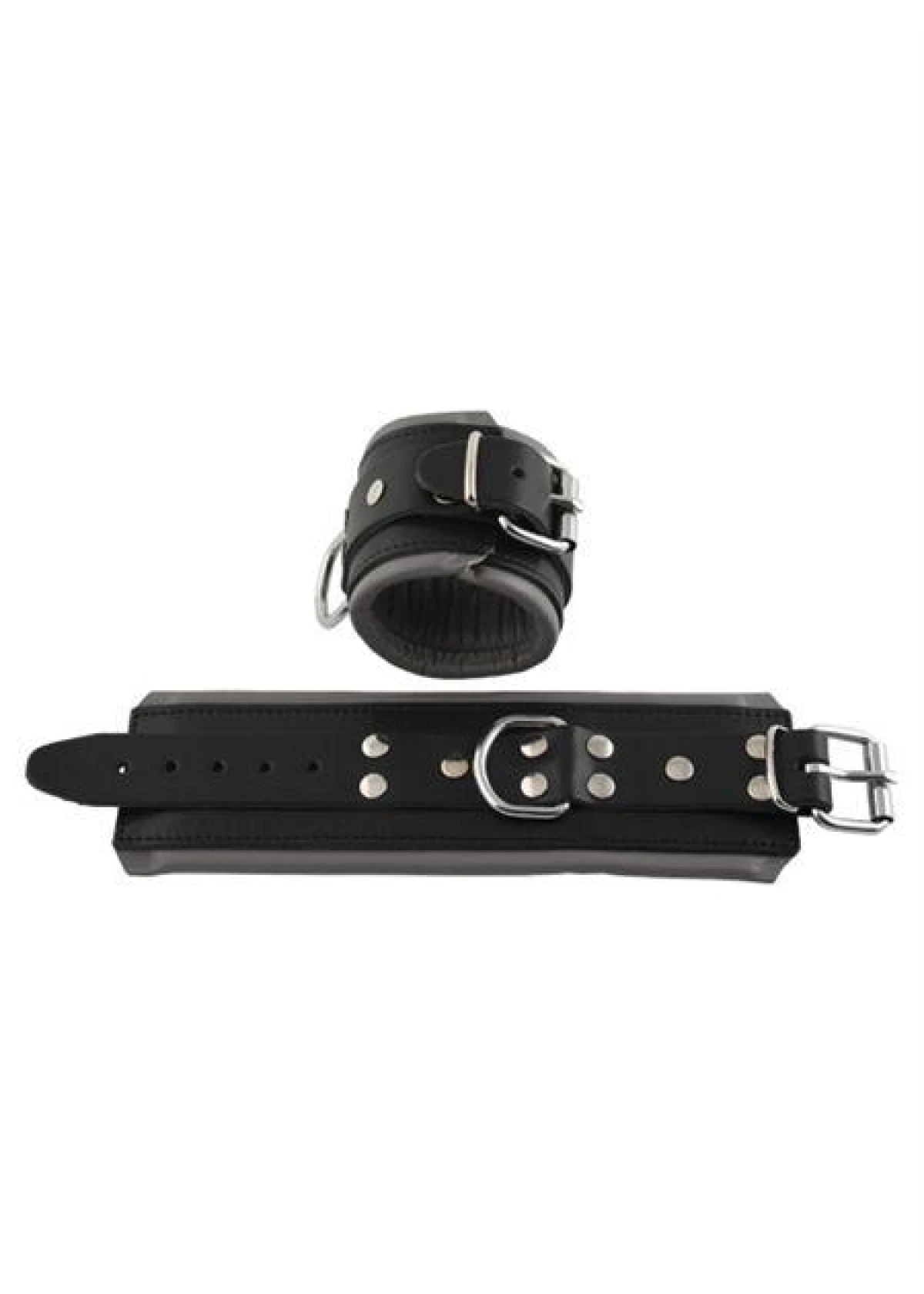 Mister B Leather Wrist Restraints Black Grey Padding