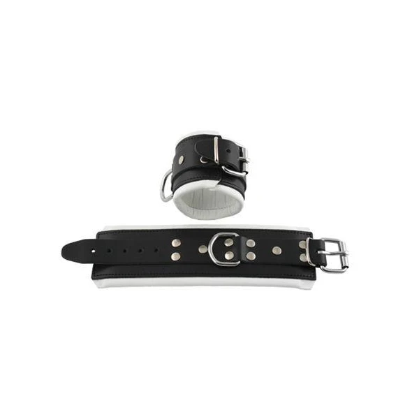 Mister B Leather Wrist Restraints Black White Padding