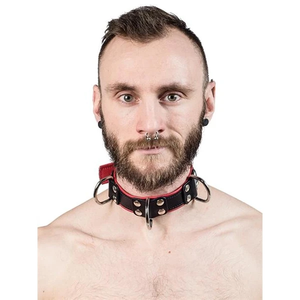 Mister B Leather Slave Collar 4 D-Rings Red