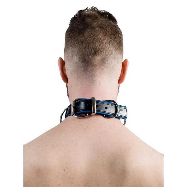 Mister B Leather Slave Collar 4 D-Rings Blue - Bilde 2