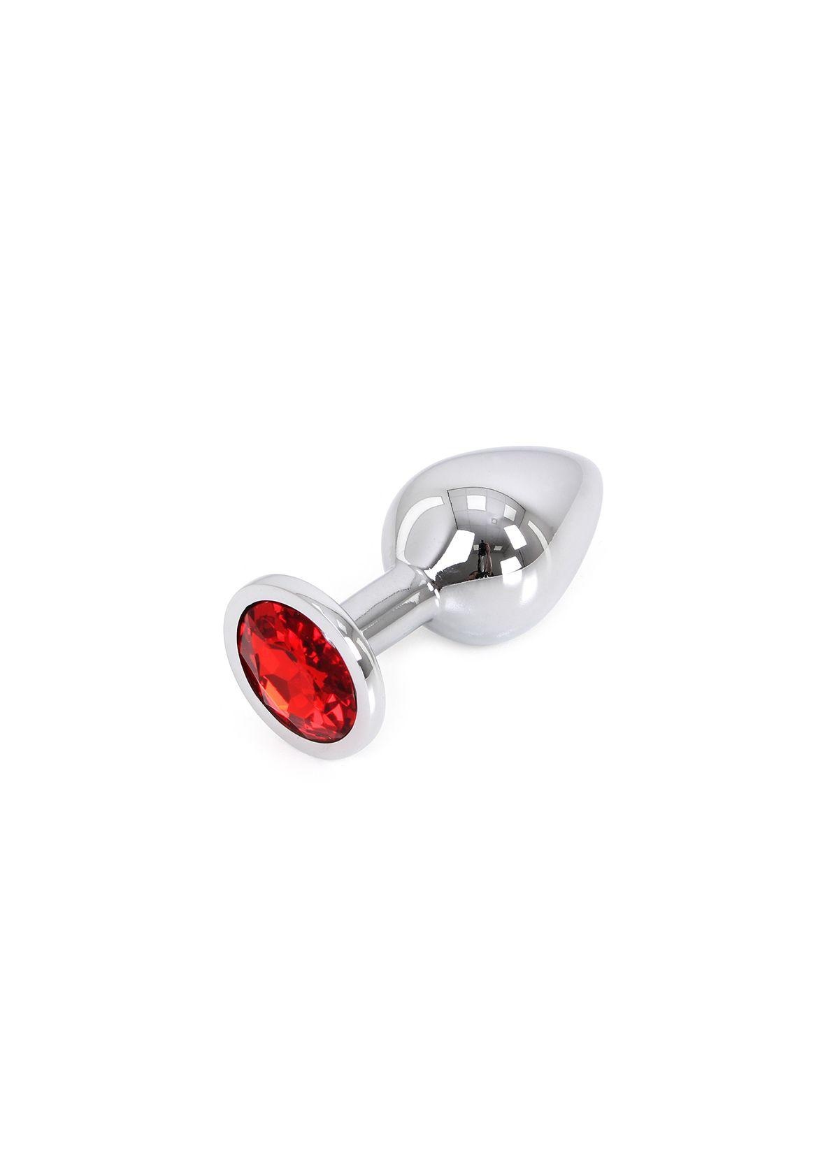 Buttplug Aluminium med Juvel - Medium - Rød