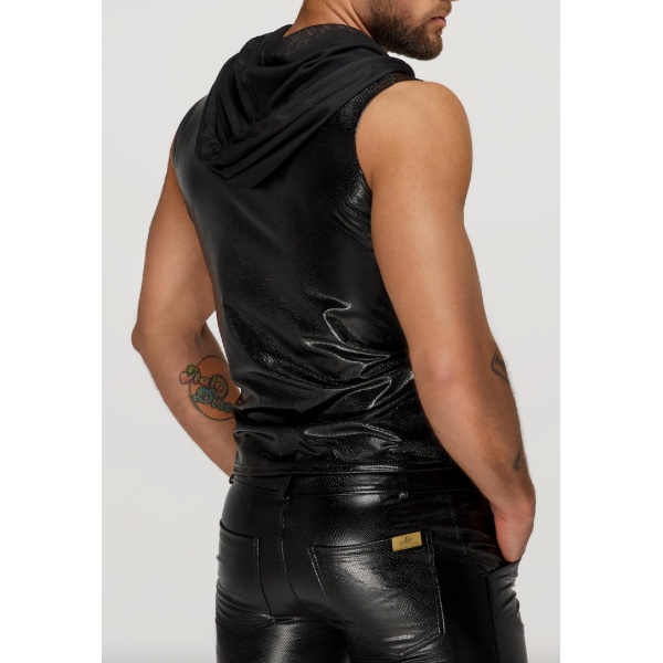 Snake wetlook sleeveless zip-up top with sheer hood - Bilde 6