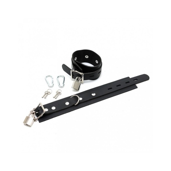 Leather Foot cuffs with padlocks, lock and 2 carabine hooks - Bilde 2