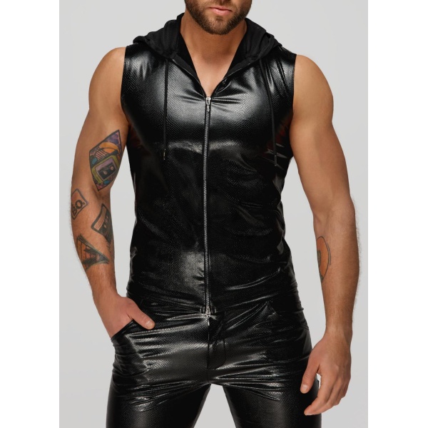 Snake wetlook sleeveless zip-up top with sheer hood - Bilde 5