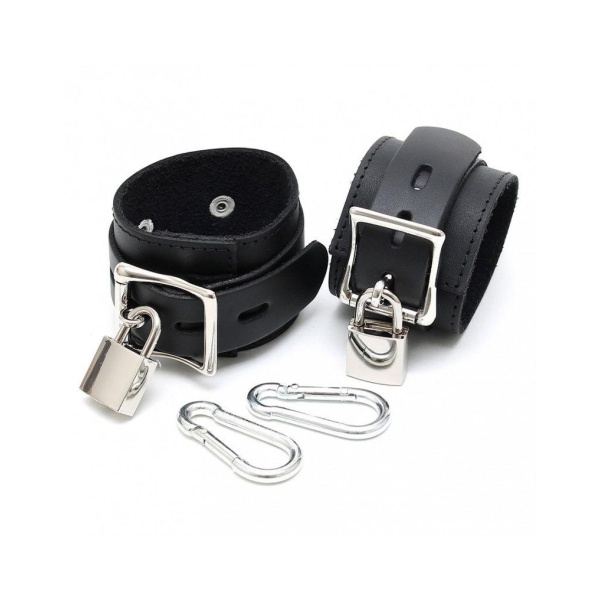 Leather Foot cuffs with padlocks, lock and 2 carabine hooks - Bilde 3