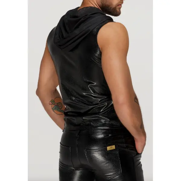 Snake wetlook sleeveless zip-up top with sheer hood - Bilde 6