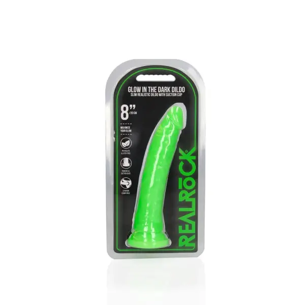 Slim Realistic Dildo with Suction Cup - Glow in the Dark - 8'' / 20 cm - Bilde 6
