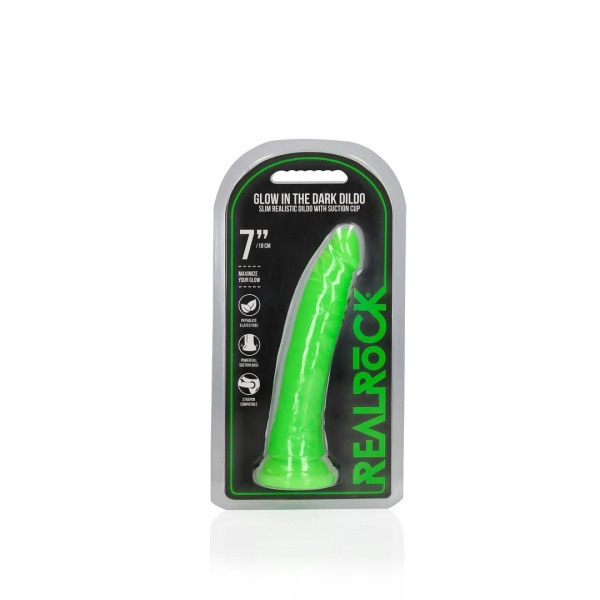 Slim Realistic Dildo with Suction Cup - Glow in the Dark - 7'' / 18 cm - Bilde 2