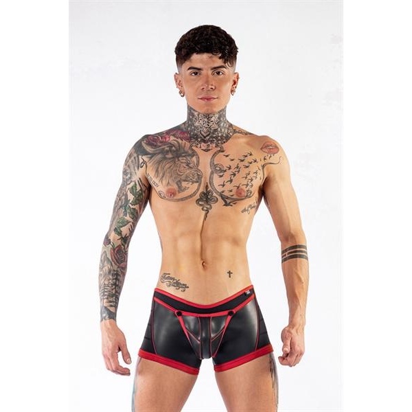 Mister B Neoprene V-Shaped Shorts Open Back Black Red - Bilde 4