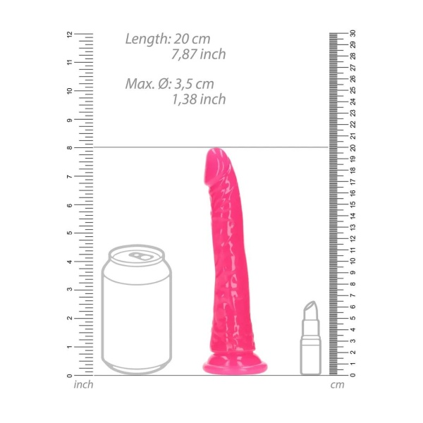 Slim Realistic Dildo with Suction Cup - Glow in the Dark - 7'' / 18 cm - Pink - Bilde 3
