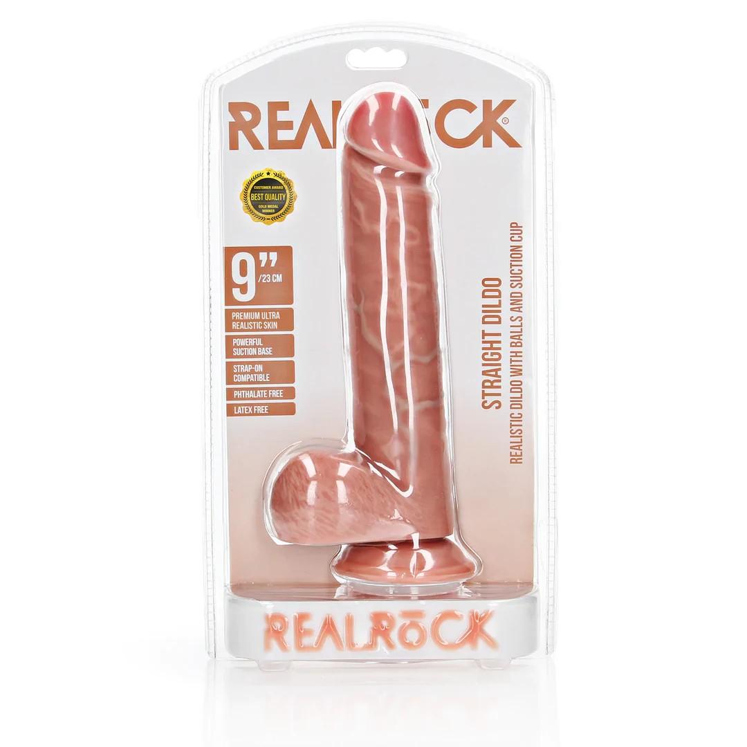 Straight Realistic Dildo with Balls and Suction Cup - 9 / 23 cm - Flesh - Bilde 3