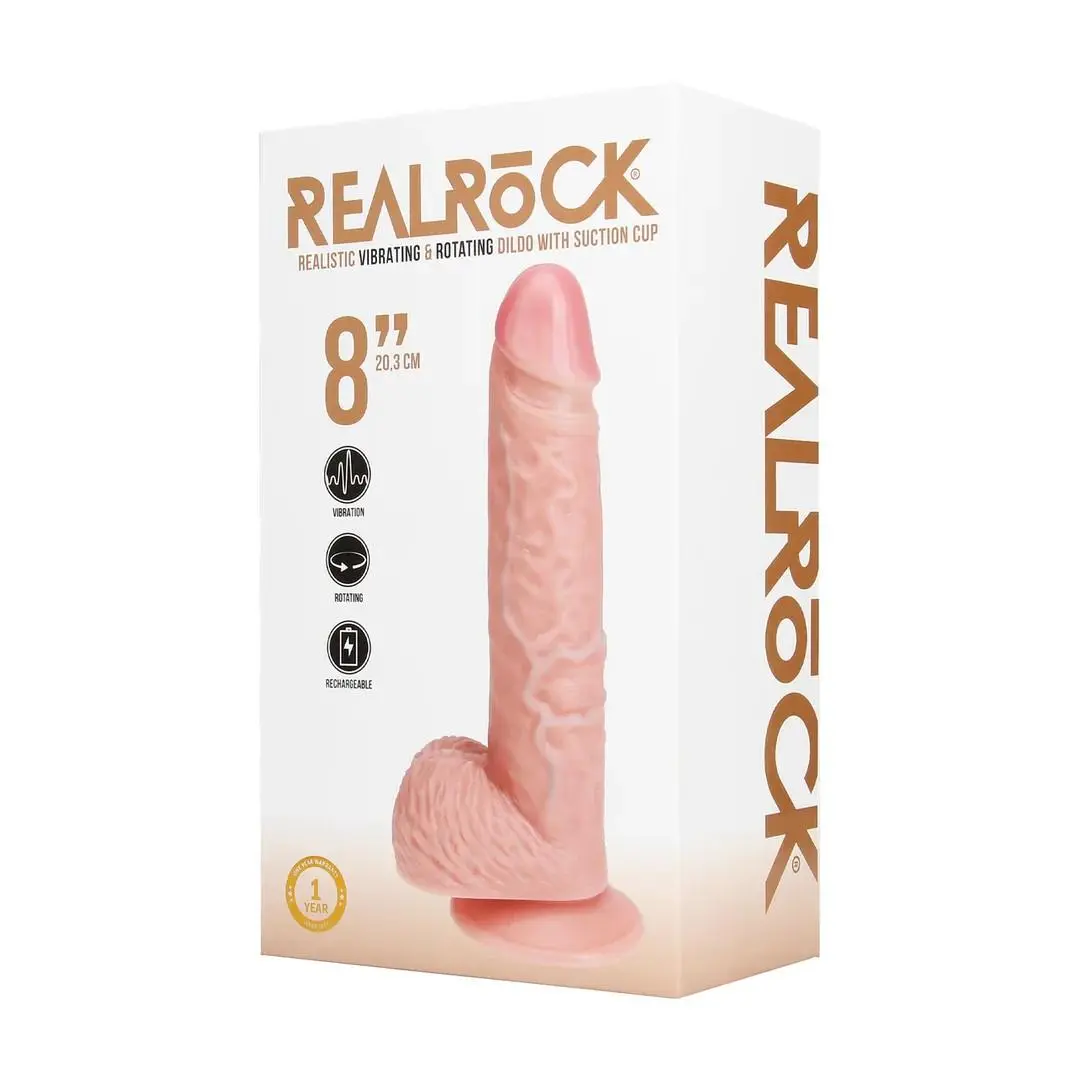 Vibrating and Rotating Straight Cock with Balls - 8 / 20,5 cm - Flesh - Bilde 4