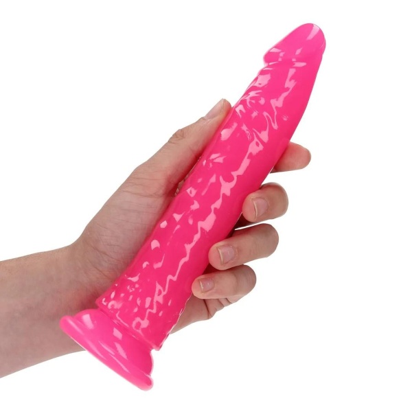 Slim Realistic Dildo with Suction Cup - Glow in the Dark - 7'' / 18 cm - Pink - Bilde 4