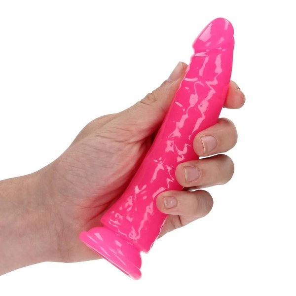 Slim Realistic Dildo with Suction Cup - Glow in the Dark - 6'' / 15,5 cm - Pink - Bilde 5