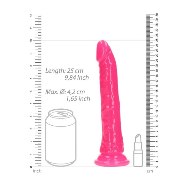 Slim Realistic Dildo with Suction Cup - Glow in the Dark - 9'' / 22,5 cm - Pink - Bilde 4