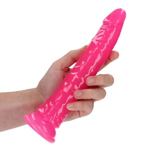 Slim Realistic Dildo with Suction Cup - Glow in the Dark - 9'' / 22,5 cm - Pink - Bilde 5