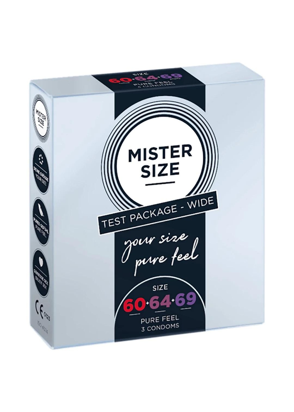 Pure Feel - Test Package Wide - Condoms 60, 64, 69 mm - 3 Pieces