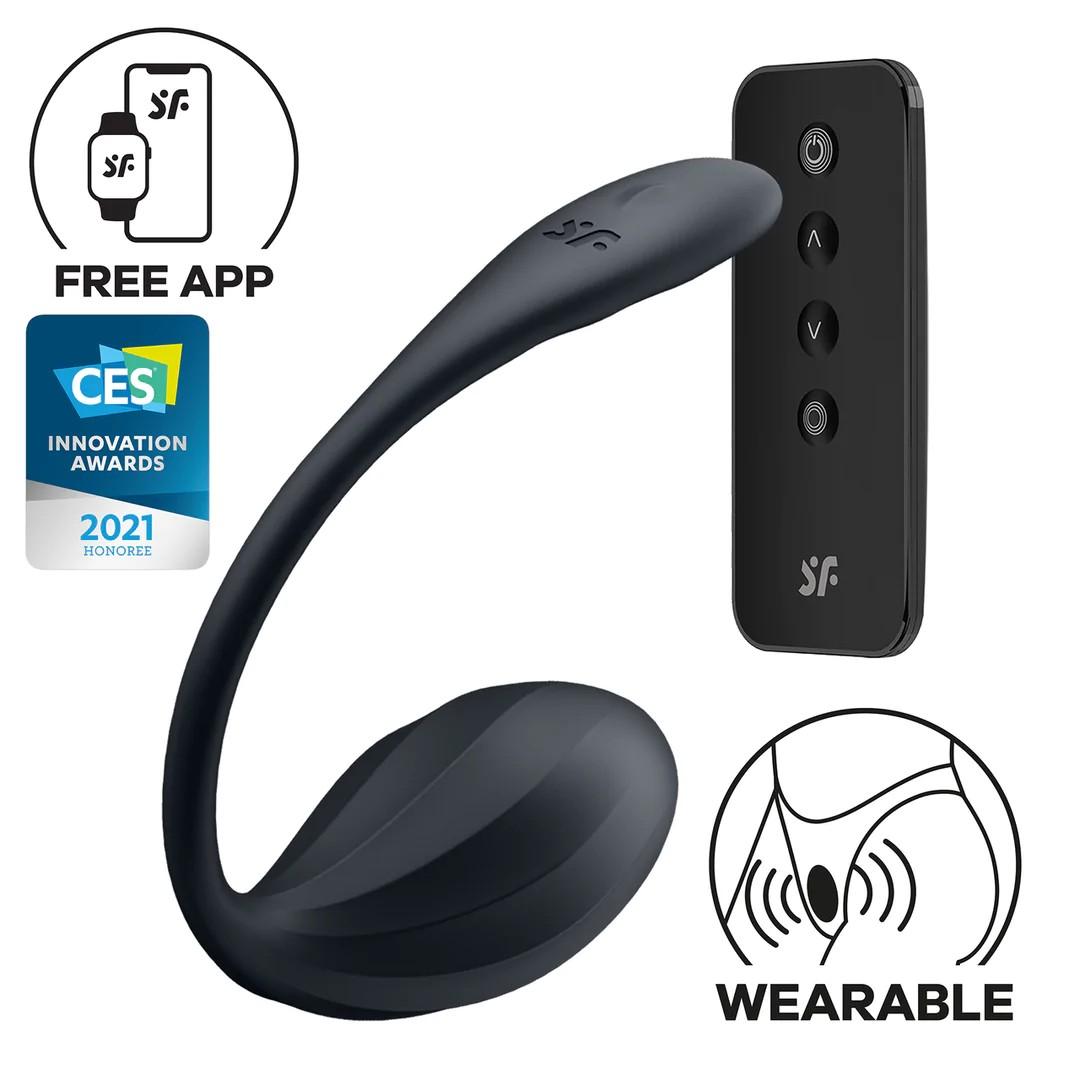 Ribbed Petal Connect App - Wearable Couple Vibrator - Black - Bilde 3