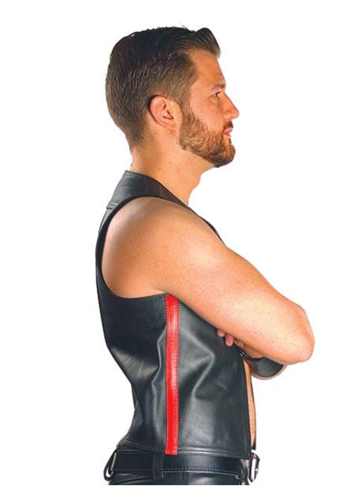 Mister B Leather Muscle Vest Red Striped