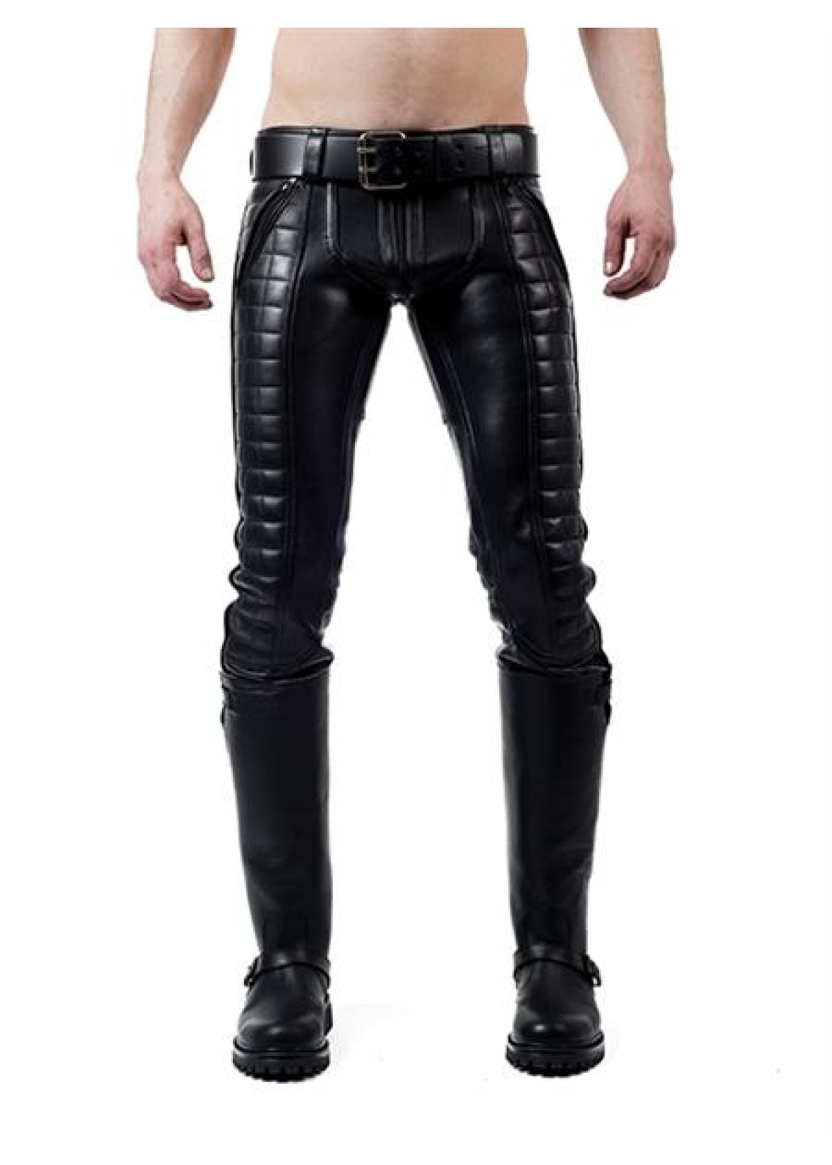 Mister B Leather Indicator Jeans Black Stitching-Piping