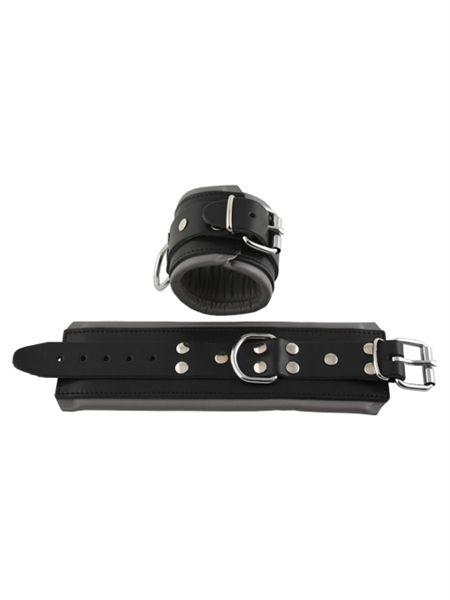 Mister B Leather Wrist Restraints Black Grey Padding