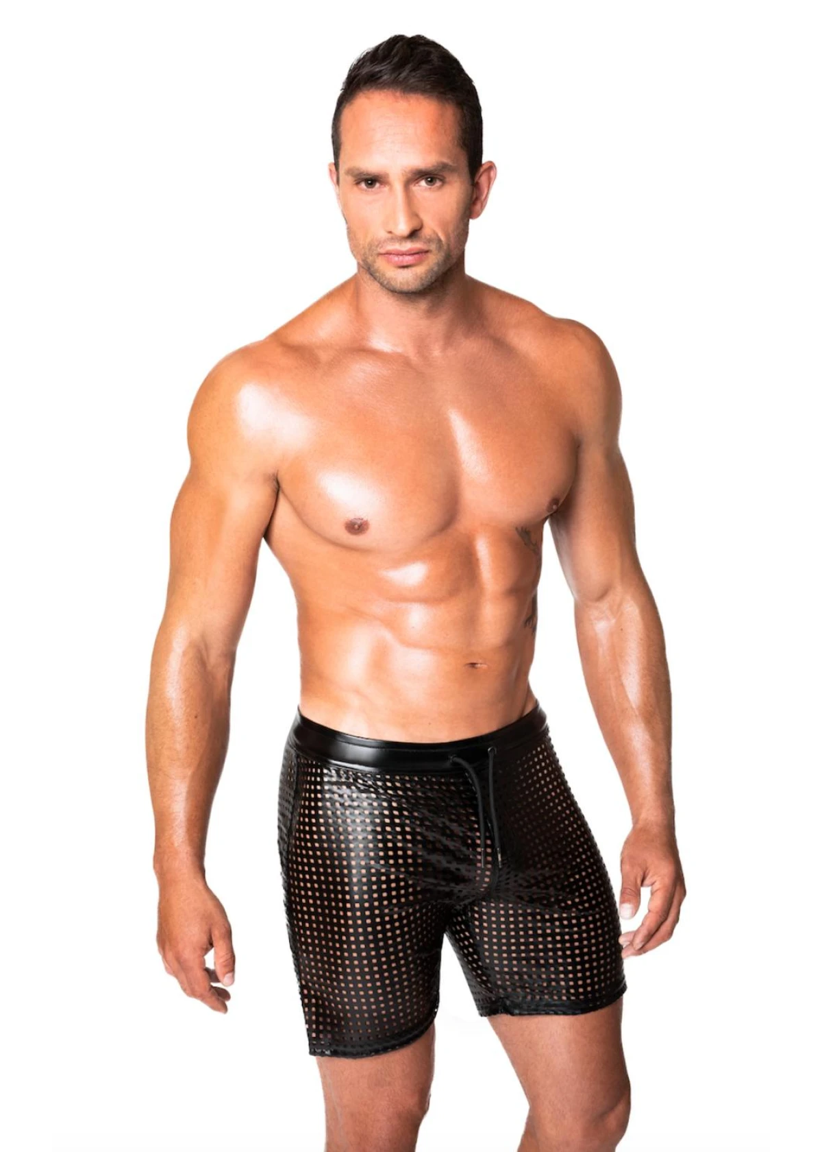 Mayhem powerwetlook lasercut long shorts