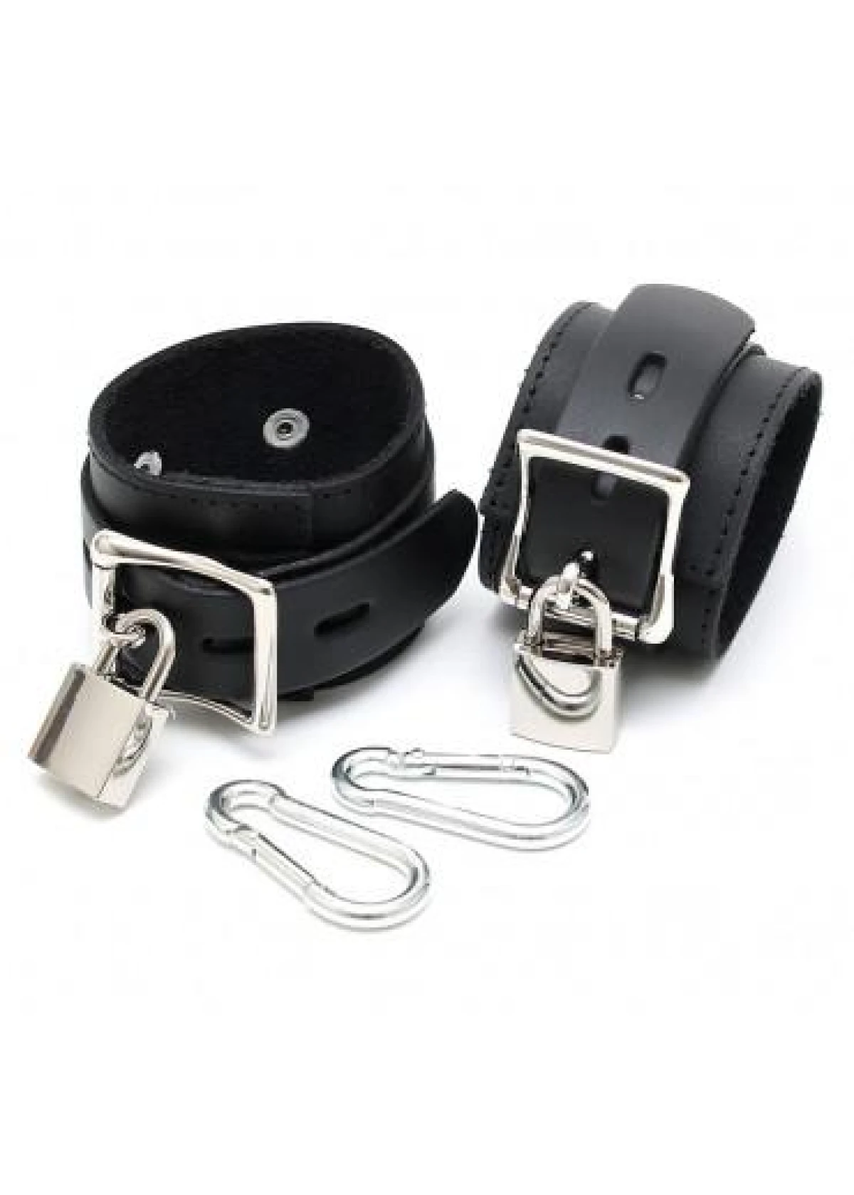 Leather Hand Cuffs with Padlocks - Black & Silver