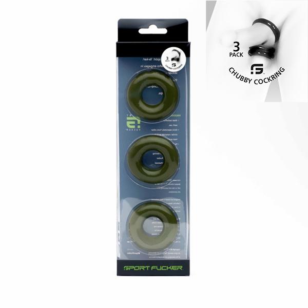 Chubby Rubber Cockring 3-Pack - Army Green