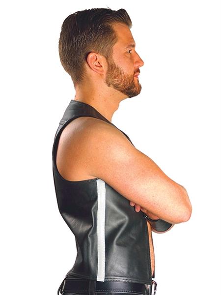 Mister B Leather Muscle Vest White Striped