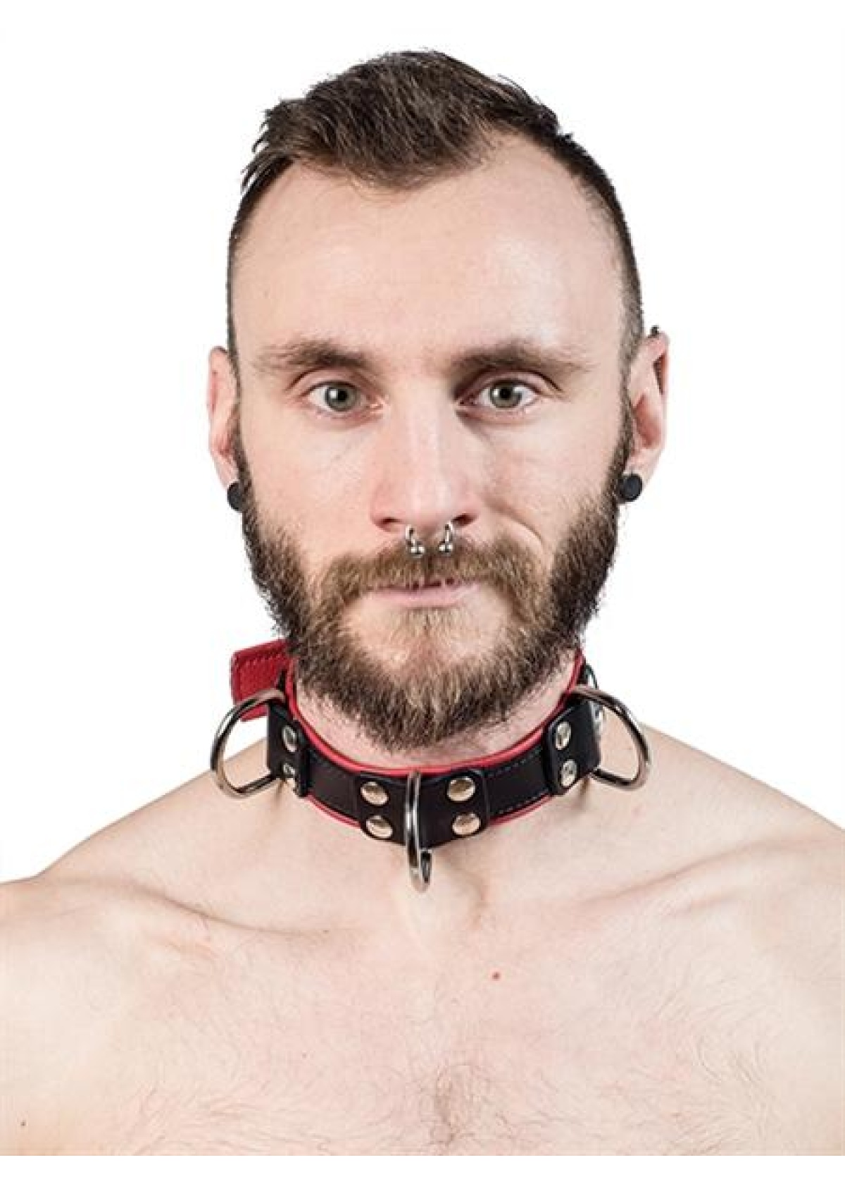 Mister B Leather Slave Collar 4 D-Rings Red
