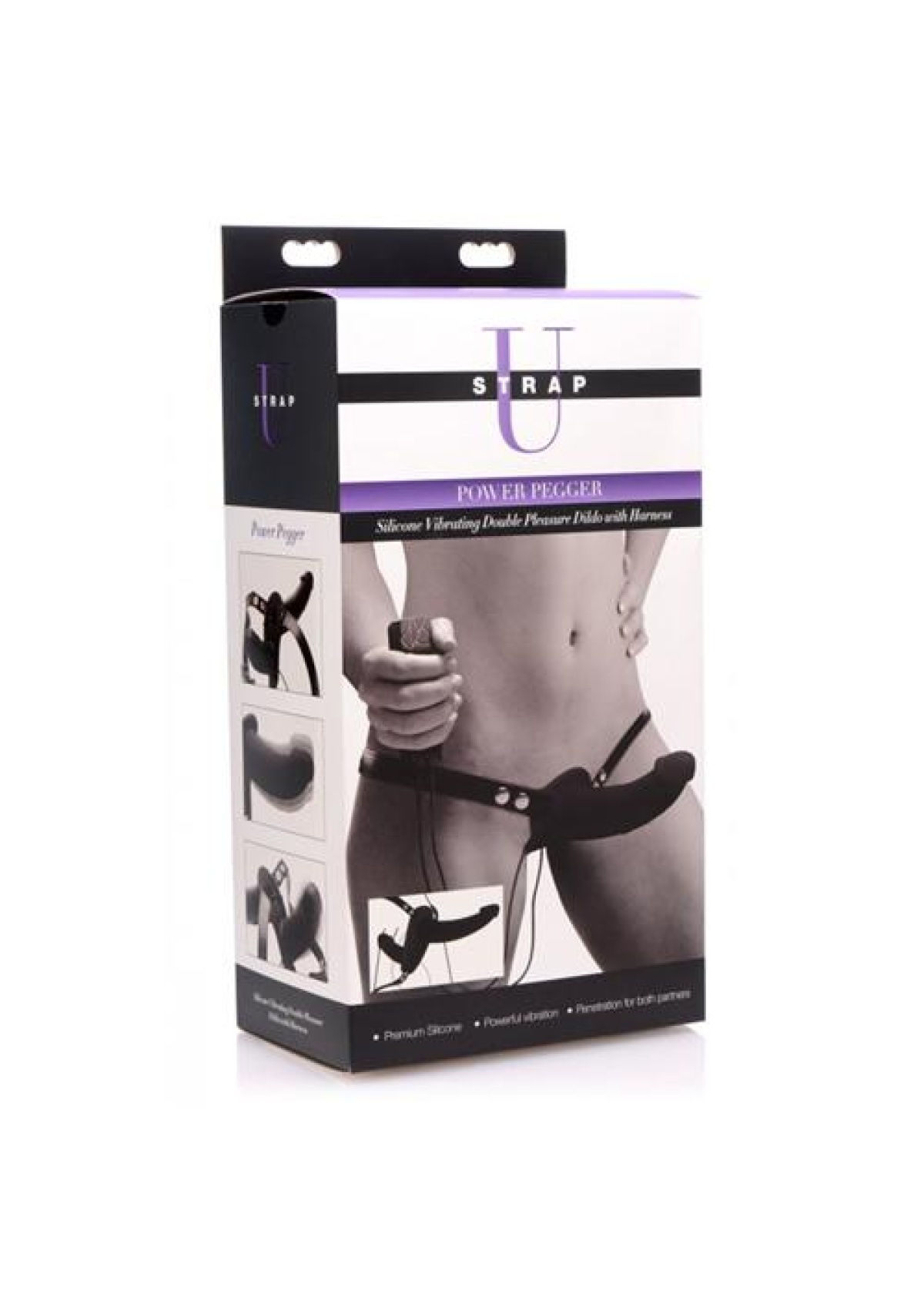 Power Pegger Double Strap-On Vibrator - Black