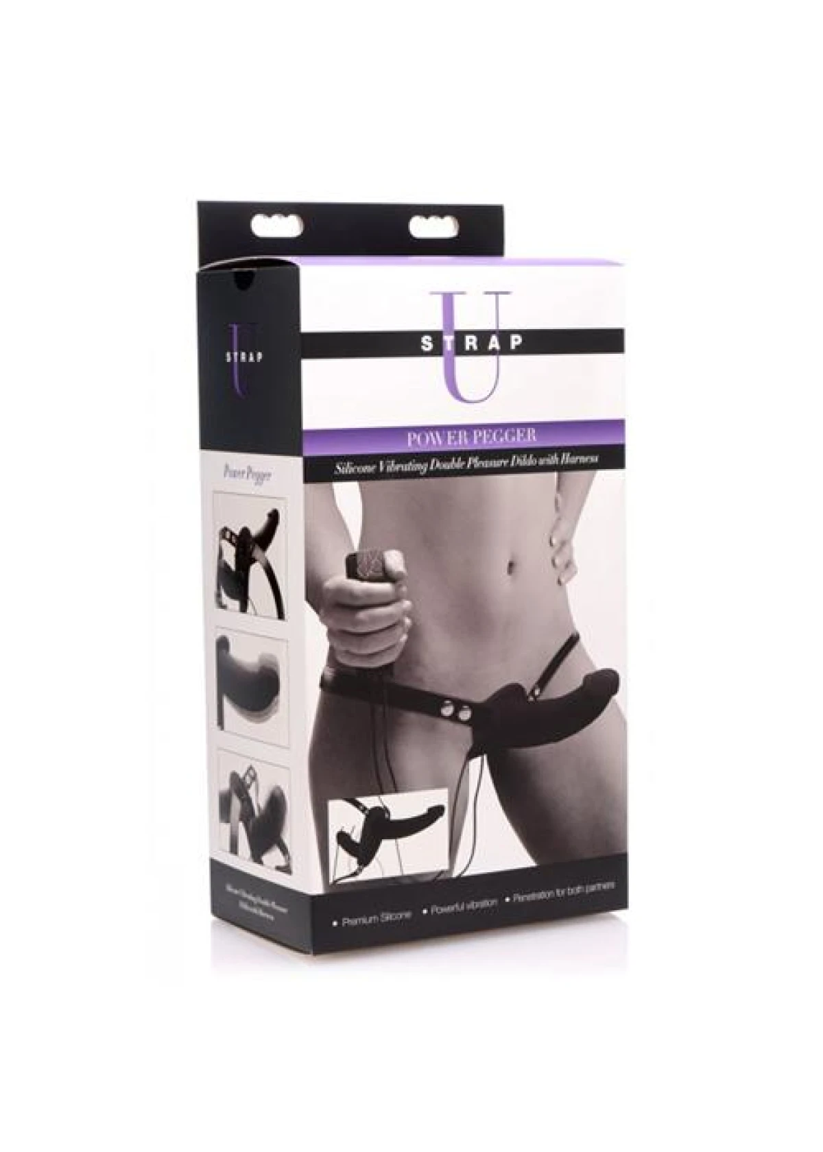 Power Pegger Double Strap-On Vibrator - Black