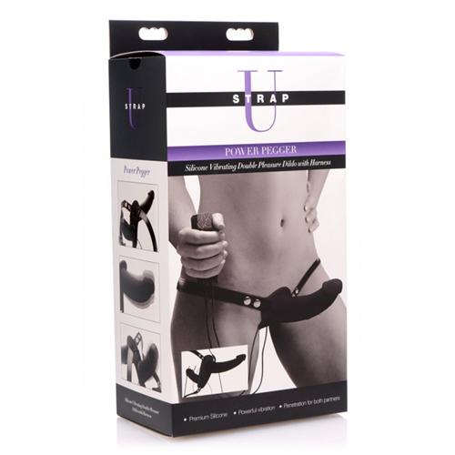 Power Pegger Double Strap-On Vibrator - Black