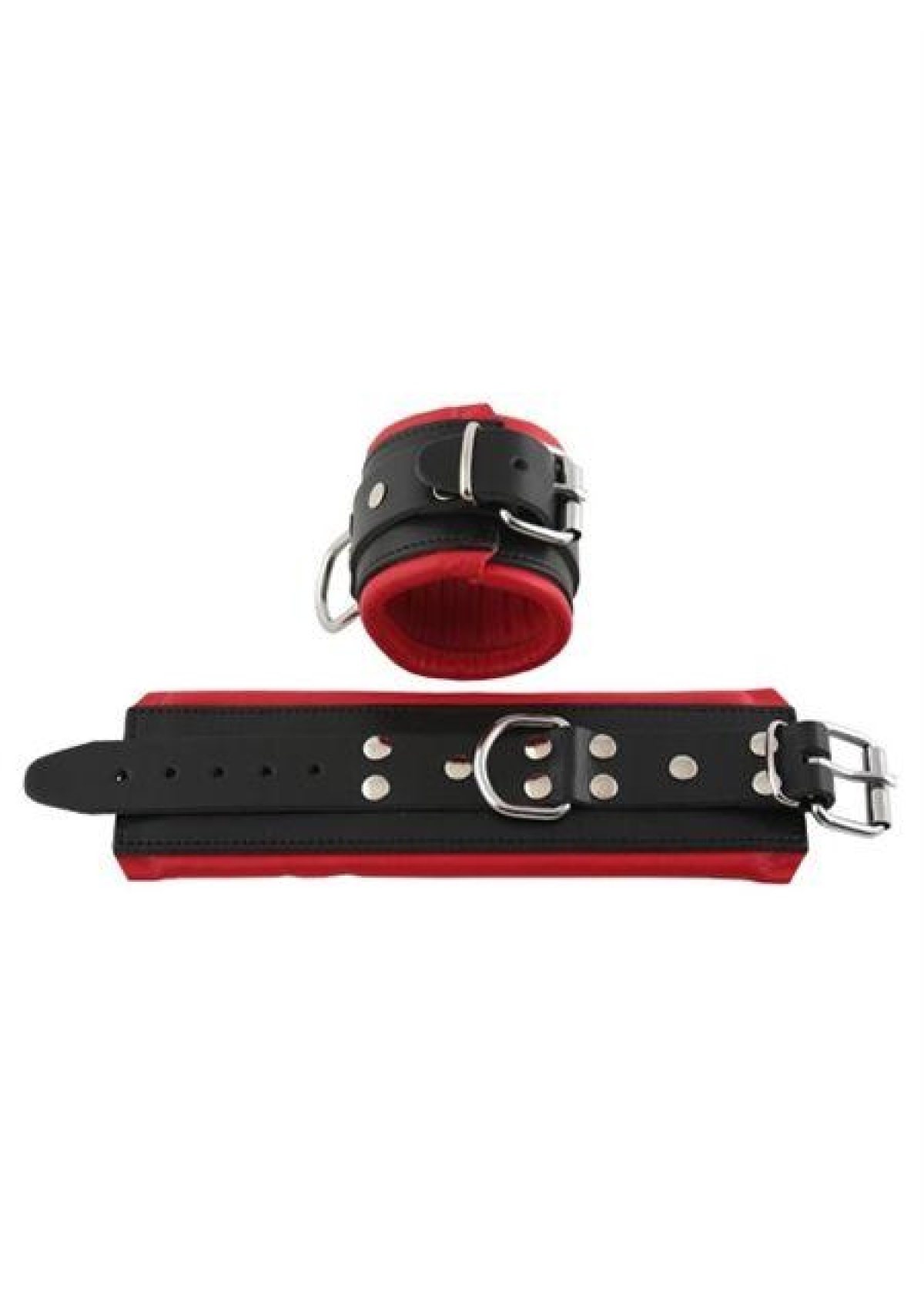Mister B Leather Wrist Restraints Black Red Padding