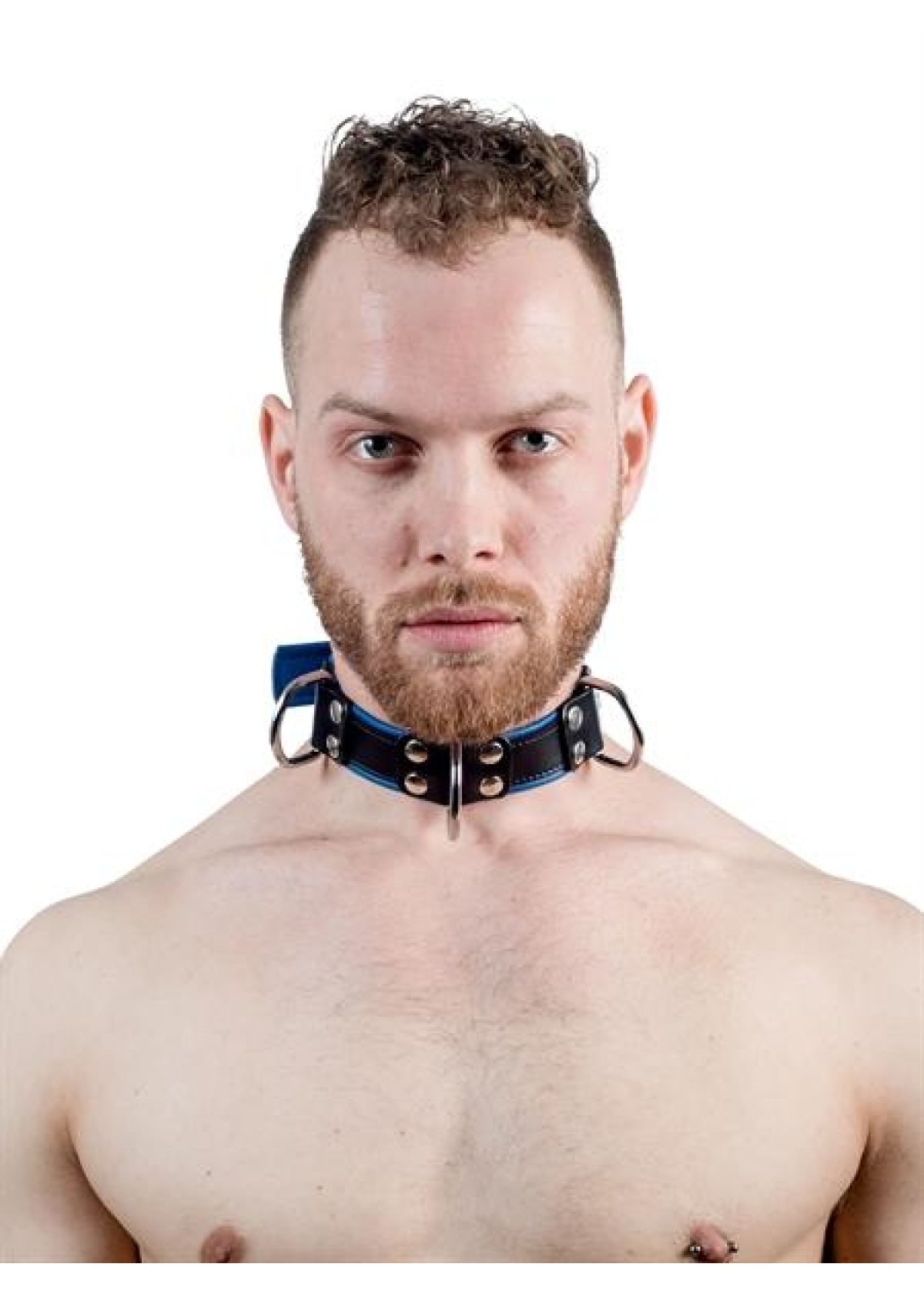 Mister B Leather Slave Collar 4 D-Rings Blue