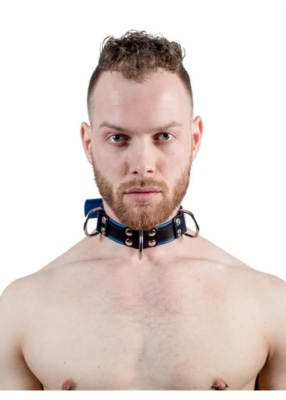 Mister B Leather Slave Collar 4 D-Rings Blue